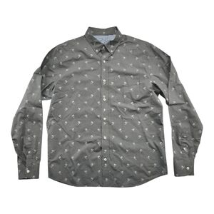 Banana Republic Ski Print Shirt Men L Untucked Slim Fit Heather Gray Cotton